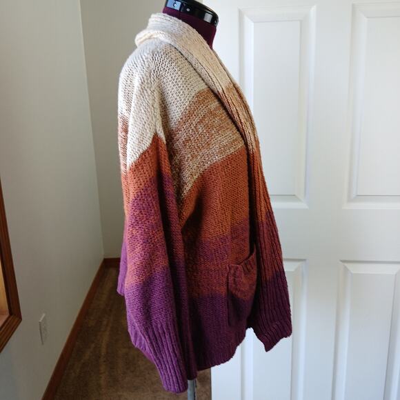 Olivia Sky Horizontal Ombre Colorblock Sweater 3X shawl collar pockets shrug - Picture 4 of 15